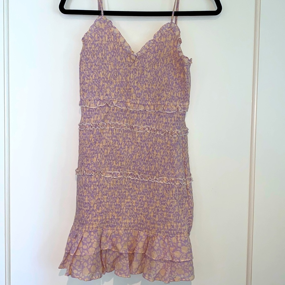 Olivaceous Smocked Ruffle Mini Dress